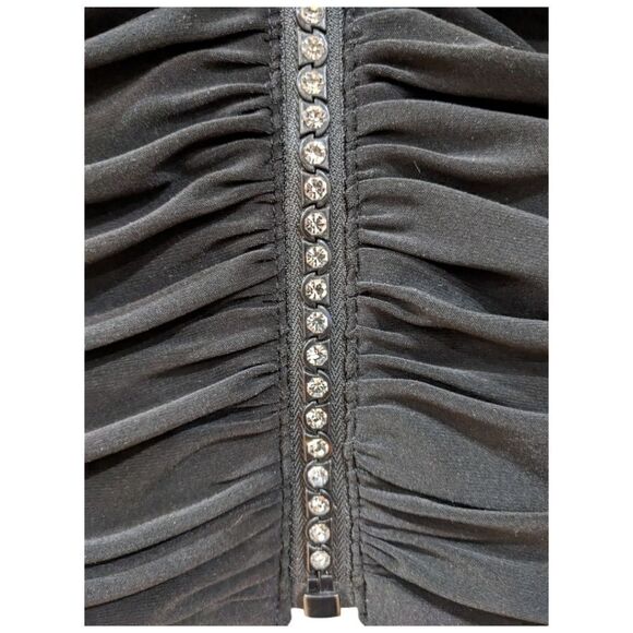 Joseph Ribkoff Veston Ruffled Jewel Encrusted Zip Up Black Jacket Women's Size 8 - Picture 7 of 10